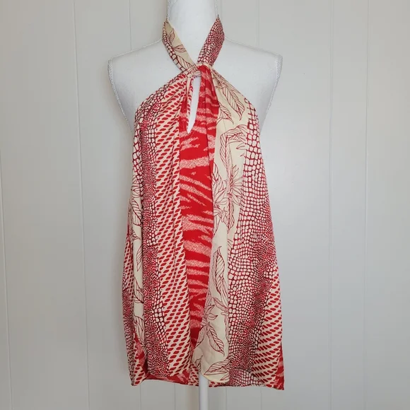 NWT Banana Republic Factory Red Sunset Satin Twist Neck Halter Tank Top XL - Picture 6 of 14